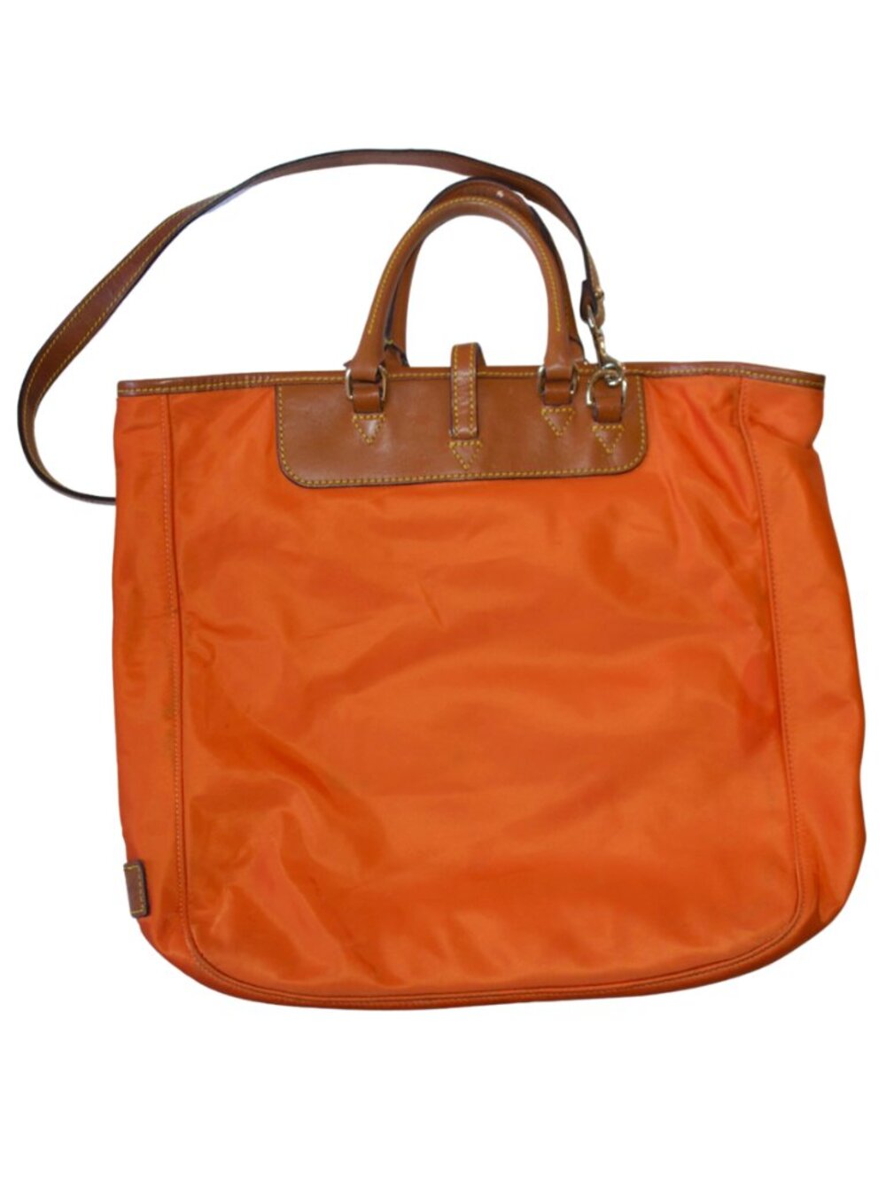 Dooney& Bourke “Nylon Editor’s Tote” in Orange with Leather Trim and Pink Lining - Picture 2 of 10